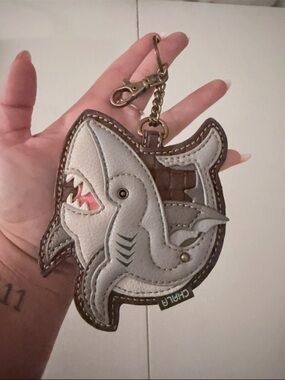 Chala White and Gray Shark Vegan Leather Keychain coin purse Charm